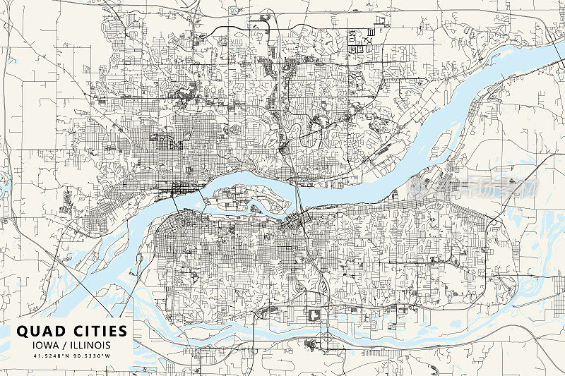 四城，爱荷华州/伊利诺伊州美国矢量地图